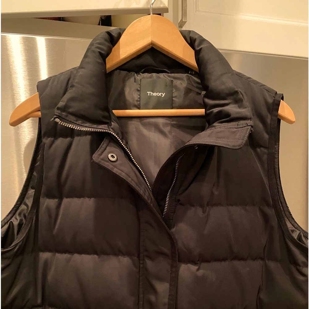 Theory knee length puffer vest.New without tags. Side zips.